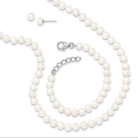 925 Pearl Necklace Bracelet Earring Set